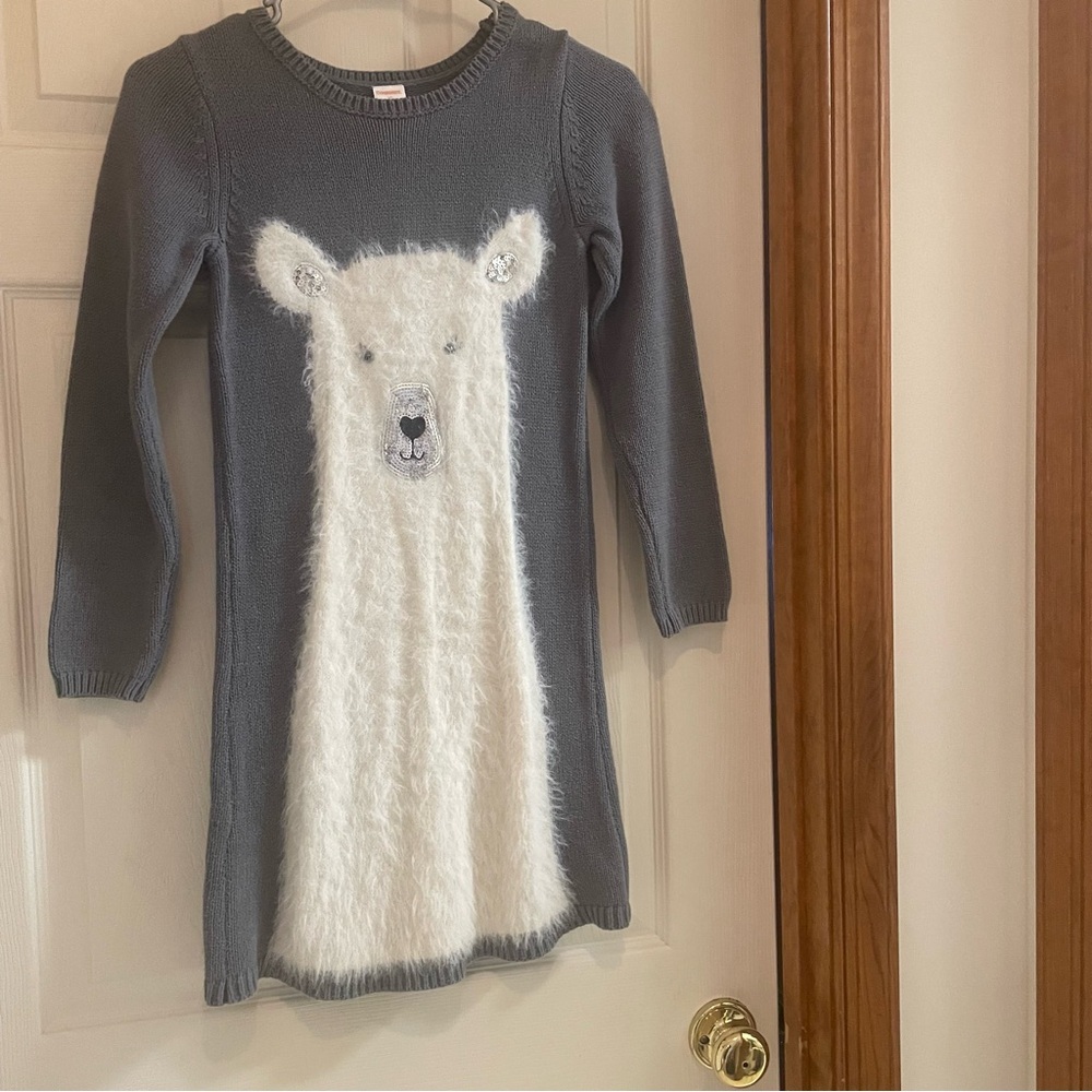 Girls Gymboree Grey & White Polar Bear Long Knit Sweater Dress - Picture 11 of 12
